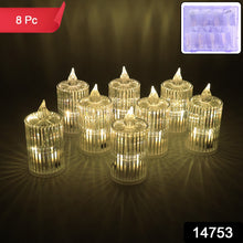 Premium Crystal Effect Led Flameless Candle Lights (8 Pc)