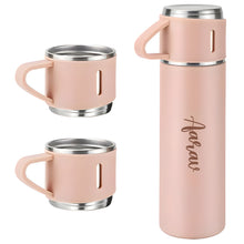 Customized Stainless Steel Vacuum Flask Set with 3 Cups – 500ML | Personalized Name Bottle Gift Combo for Boyfriend, Girlfriend, Employee
