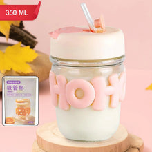 Glass Coffee/Tea Mug - 350ml Cup with Lid, Alphabet Design, Multipurpose Drinkware