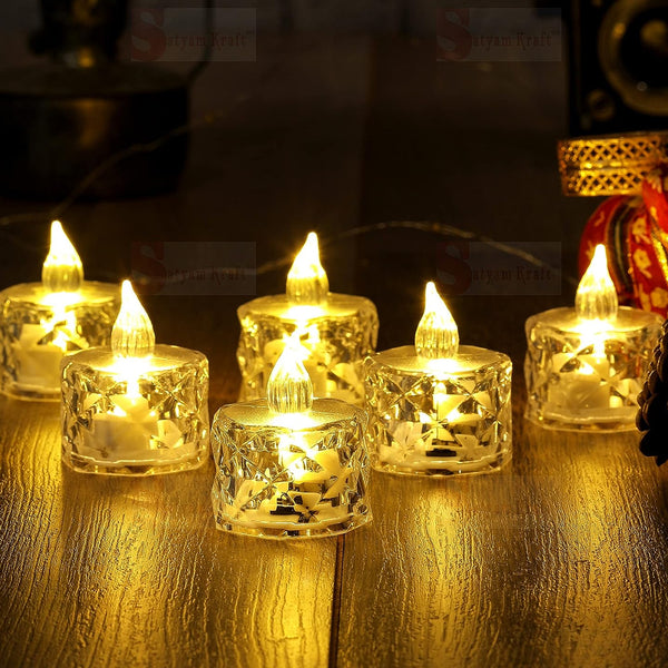 24 Pcs Flameless And Smokeless Decorative Acrylic Candles Transparent Led Tea Light Candle For Gifting House Diwali Christmas Festival Events Decor Candles