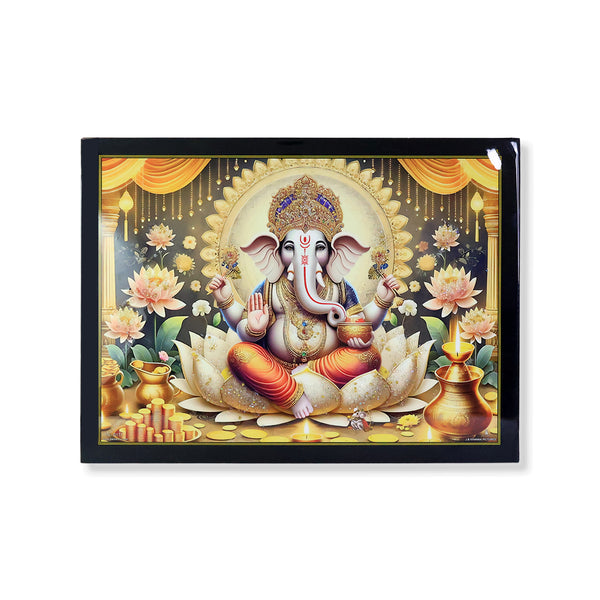 Divine Lord Ganesha Wall Painting With Wooden Frame Mix Design 60x45 Cm Approx (1 Pc)
